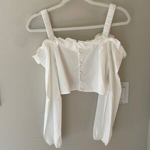 Rumwe Off Shoulder Ivory Cream Off White Ruffle Blouse Shirt Long Sleeve Boho 6